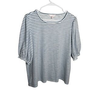 LC Lauren Conrad Blouse Women's XXL Blue Striped Puff Sleeveless Casual Top